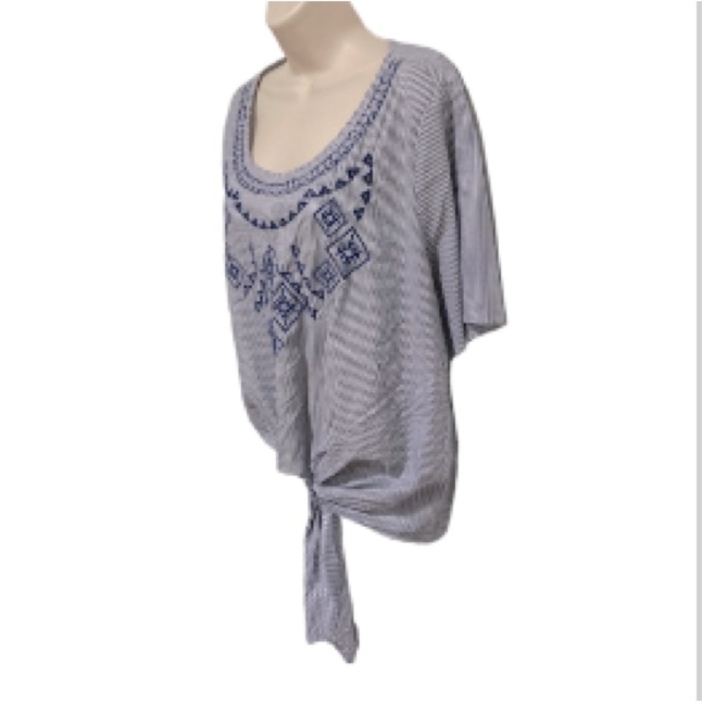 Lane Bryant Blue White Stripe Nautical Floral Embroidery Waist Women's 14 16